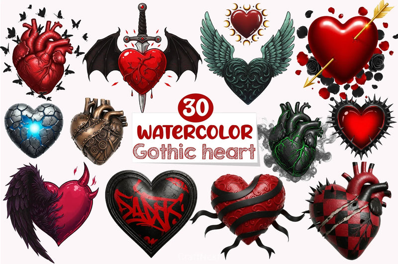 Gothic Heart Clipart Bundle - CraftNest - Digital Crafting and Art