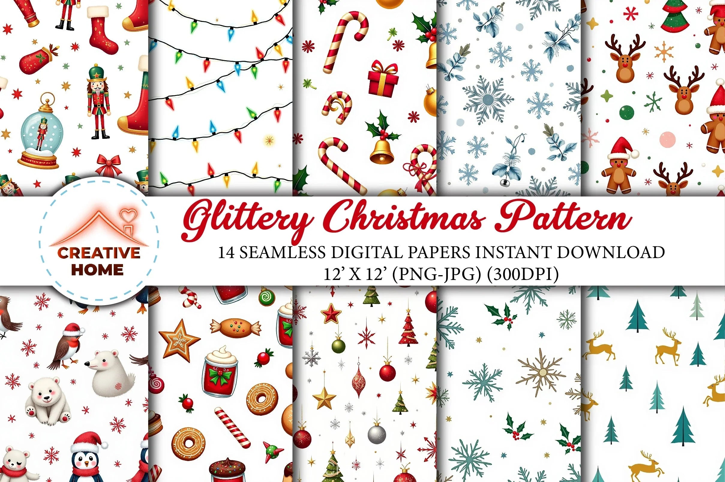 Glittery Christmas Pattern Clipart Bundle - CraftNest - Digital Crafting and Art
