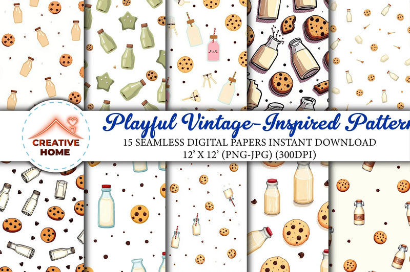 Milk & Cookies Vintage Pattern Clipart Bundle - CraftNest - Digital Crafting and Art