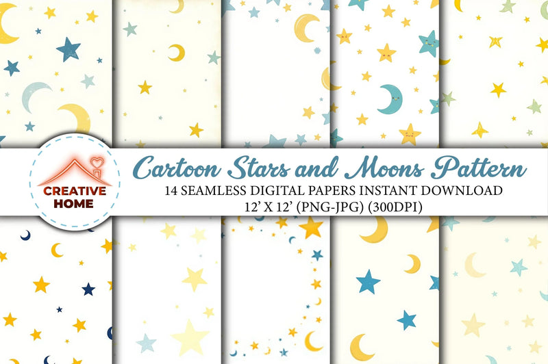 Cartoon Stars & Moons Clipart Bundle 1 - CraftNest - Digital Crafting and Art