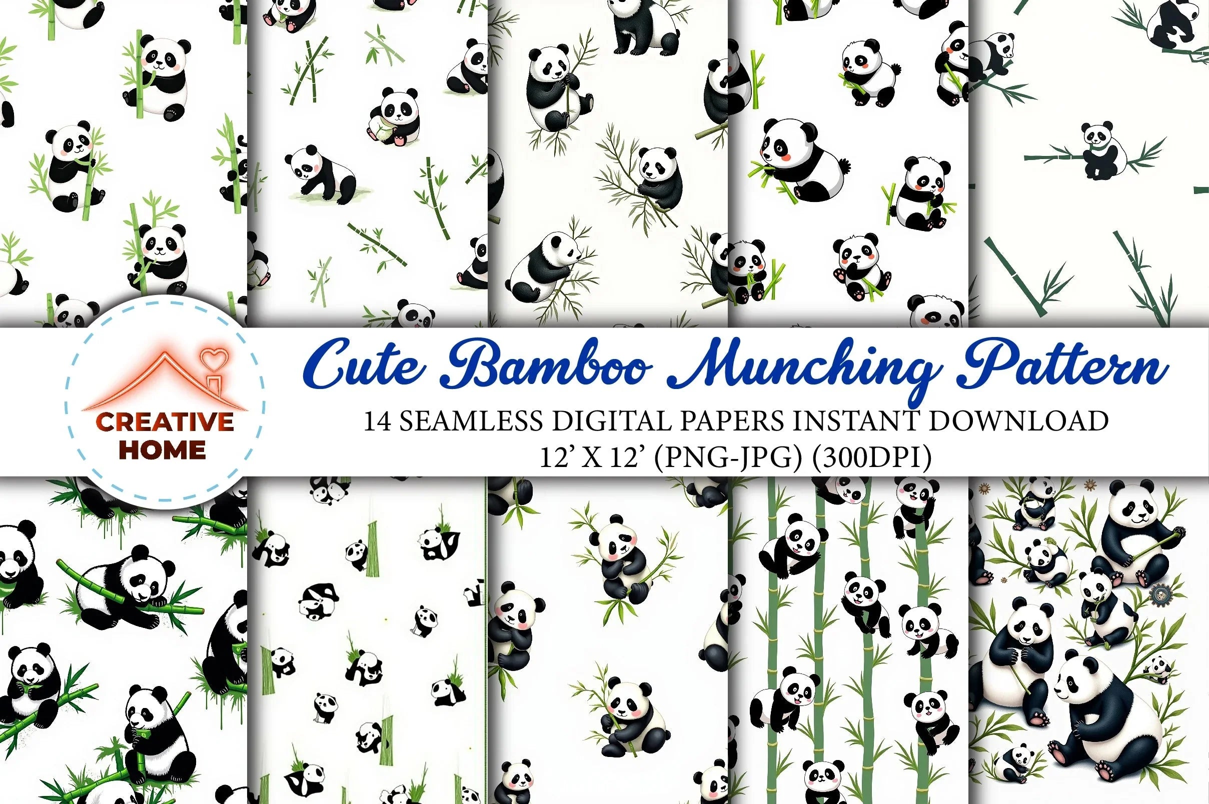 Cute Bamboo Munching Pattern Clipart Bundle - CraftNest - Digital Crafting and Art