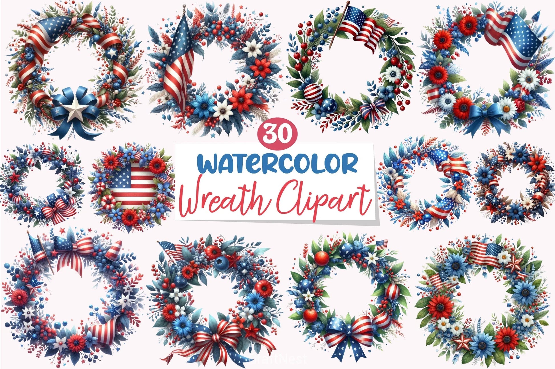 4th of July Wreath Clipart Bundle - CraftNest - Digital Crafting and Art