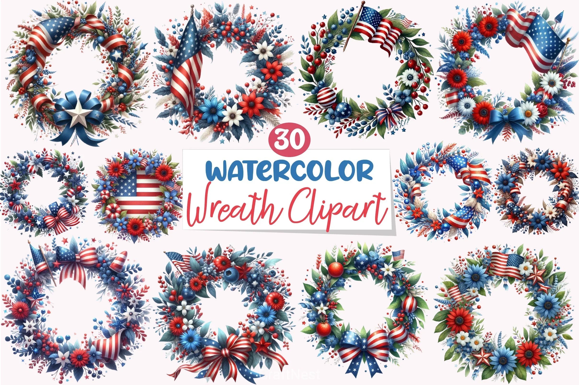 4th of July Wreath Clipart Bundle - CraftNest - Digital Crafting and Art