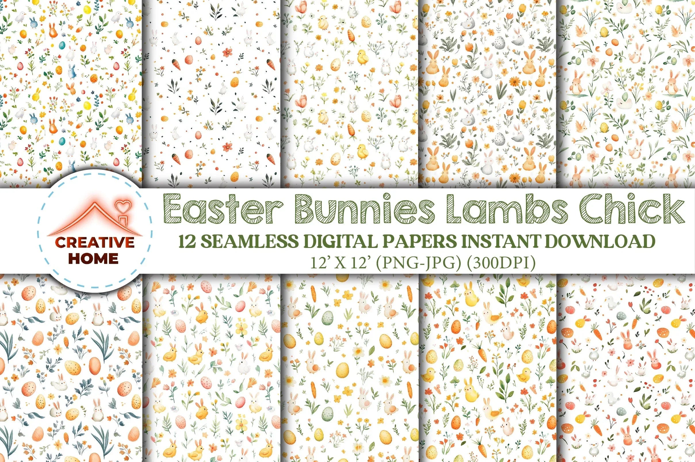 Easter Bunnies Lambs Chick Clipart Bundle - CraftNest - Digital Crafting and Art