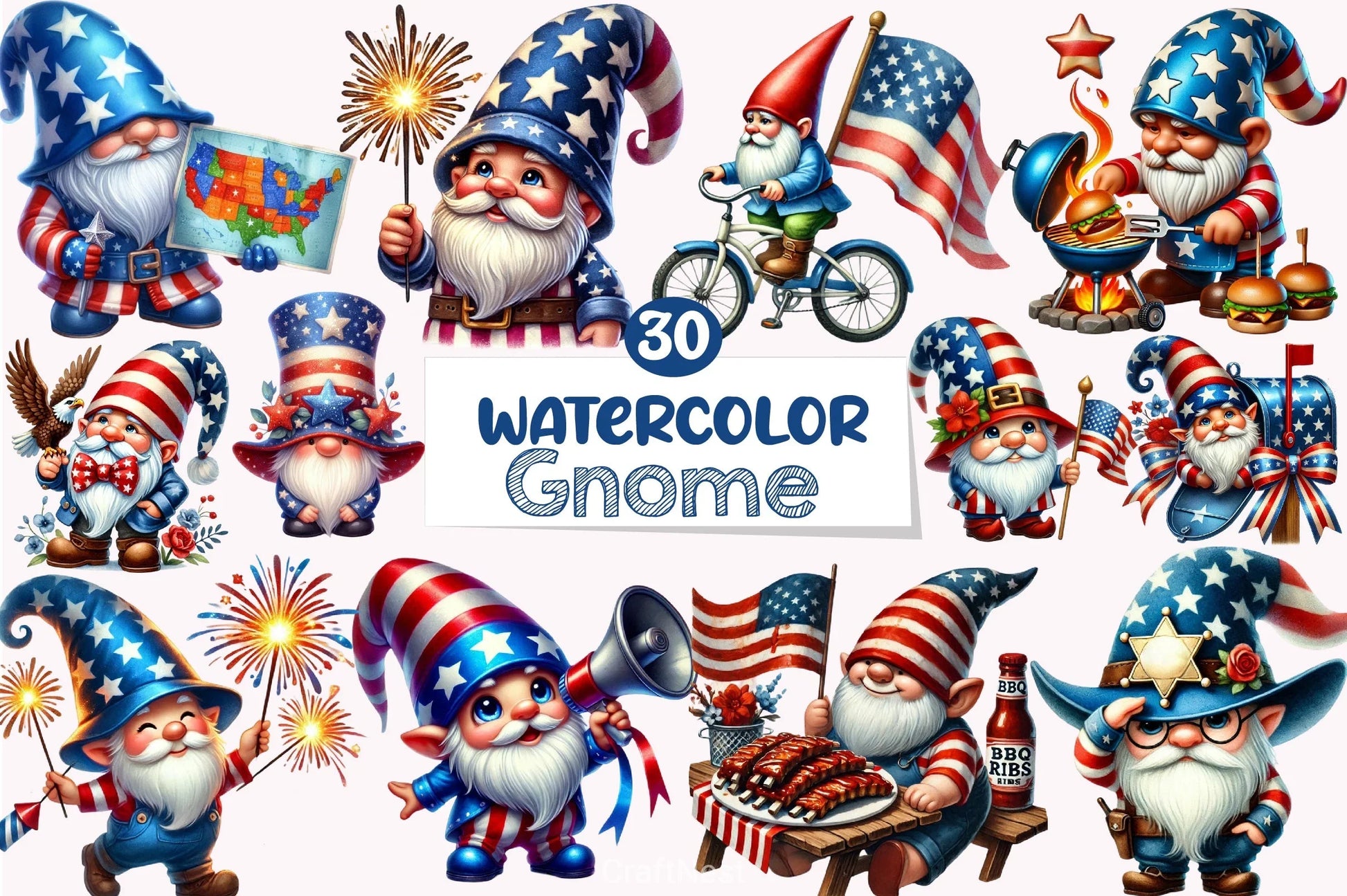 4th of July Gnome Clipart Bundle - CraftNest - Digital Crafting and Art
