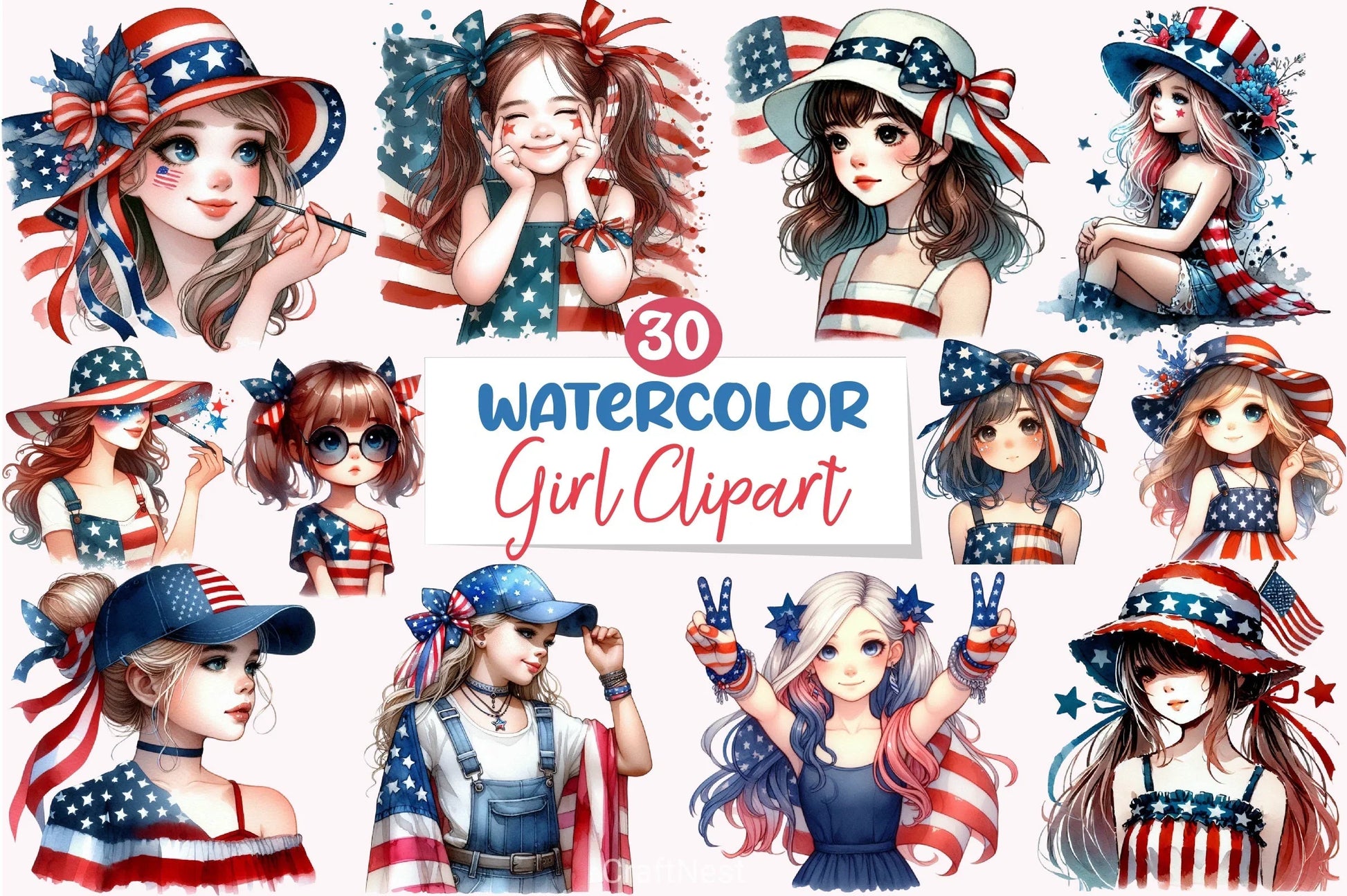 4th of July Girl Clipart Bundle - CraftNest - Digital Crafting and Art