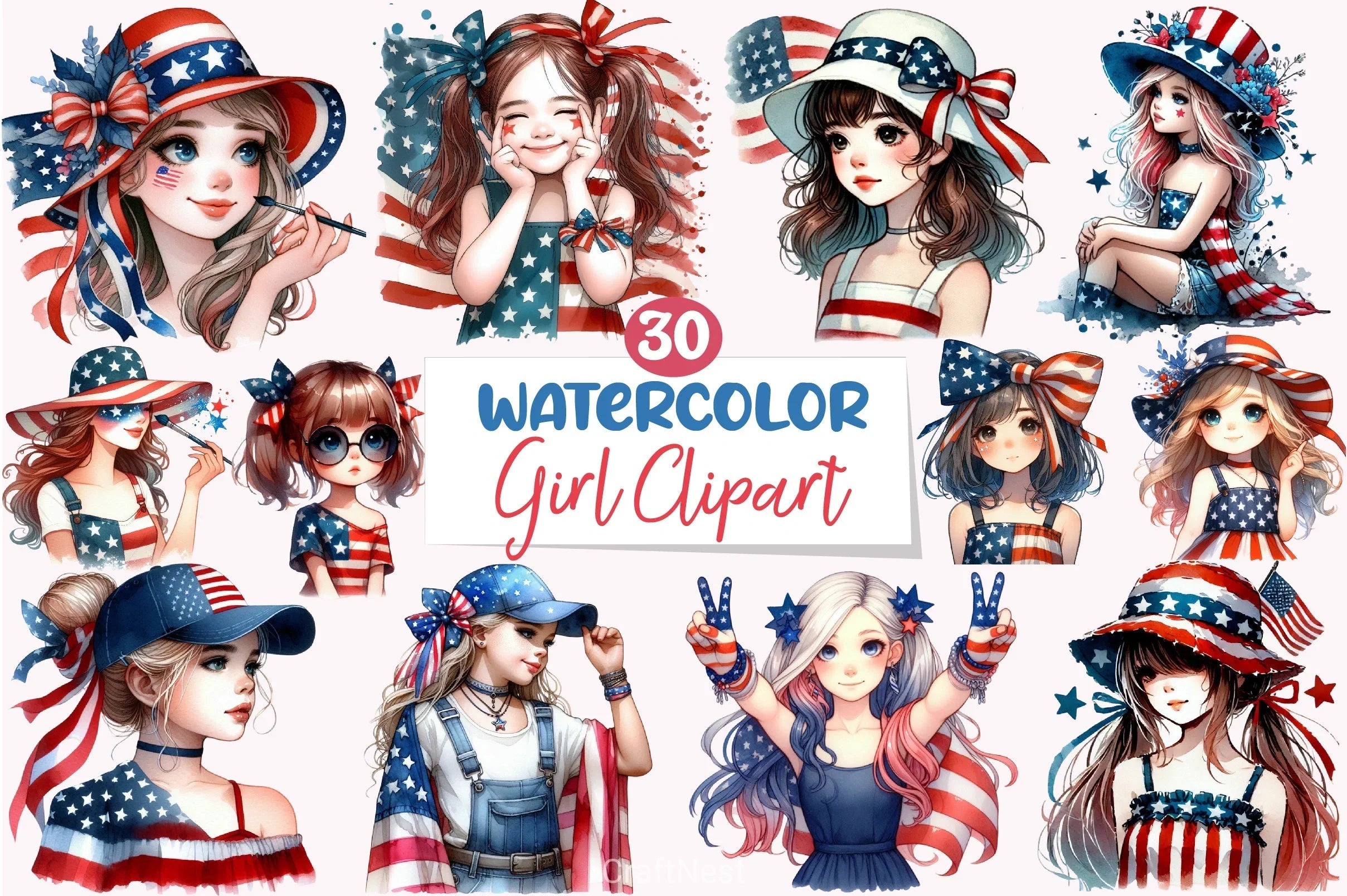 4th of July Girl Clipart Bundle - CraftNest - Digital Crafting and Art