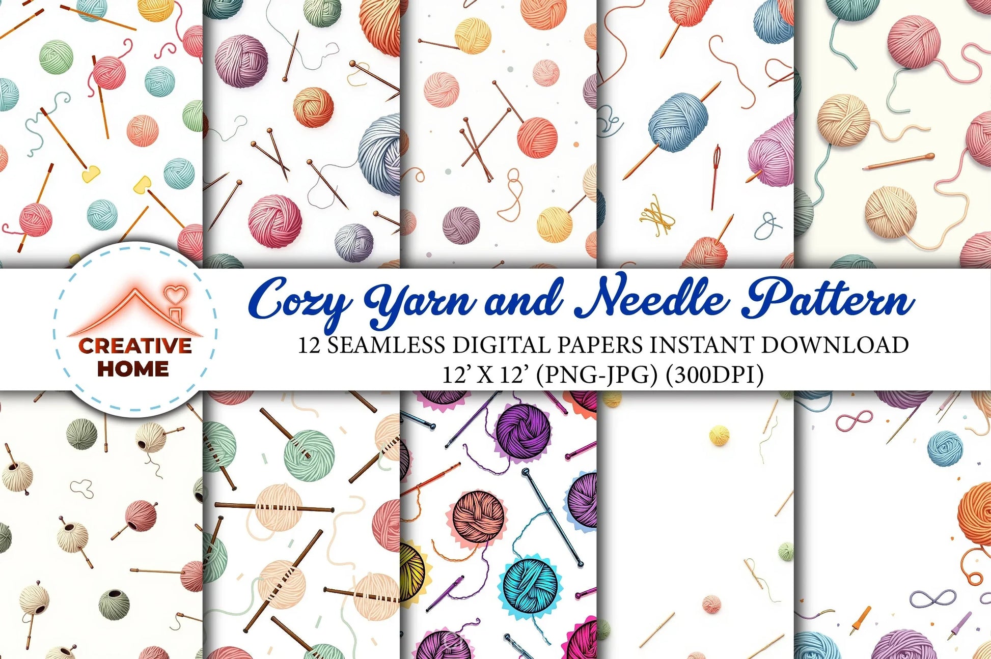 Cozy Yarn & Needle Pattern Clipart Bundle - CraftNest - Digital Crafting and Art