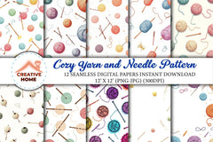 Cozy Yarn & Needle Pattern Clipart Bundle - CraftNest - Digital Crafting and Art