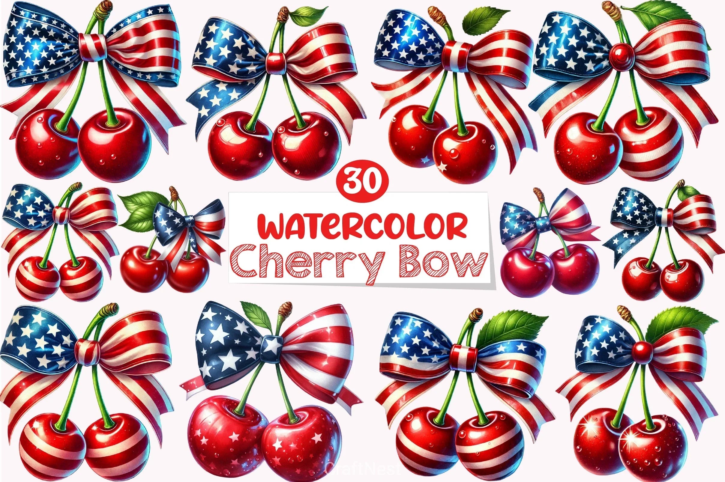 4th of July Cherry Bow Clipart Bundle - CraftNest - Digital Crafting and Art