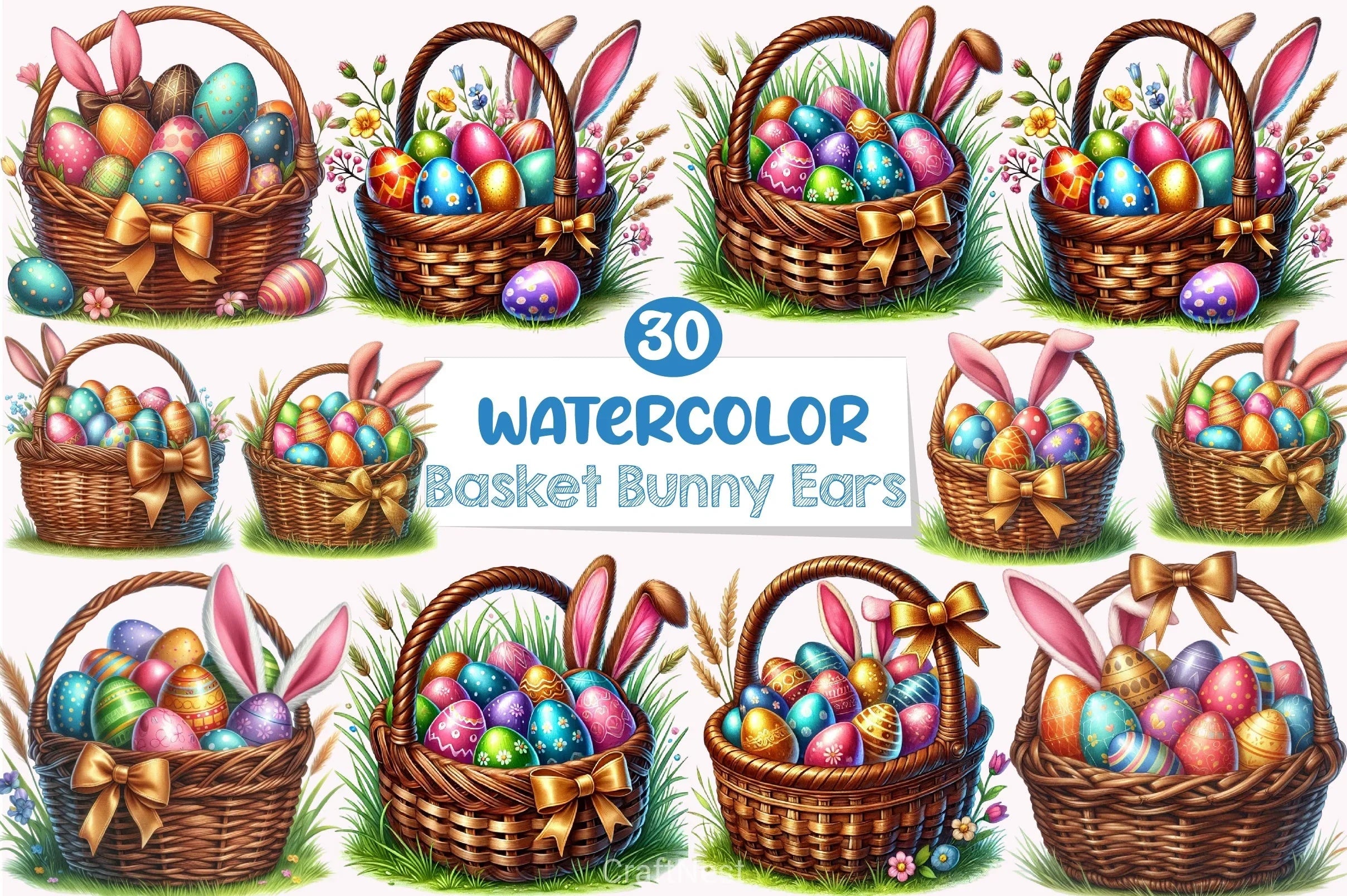 Easter Basket Bunny Ears Clipart Bundle - CraftNest - Digital Crafting and Art