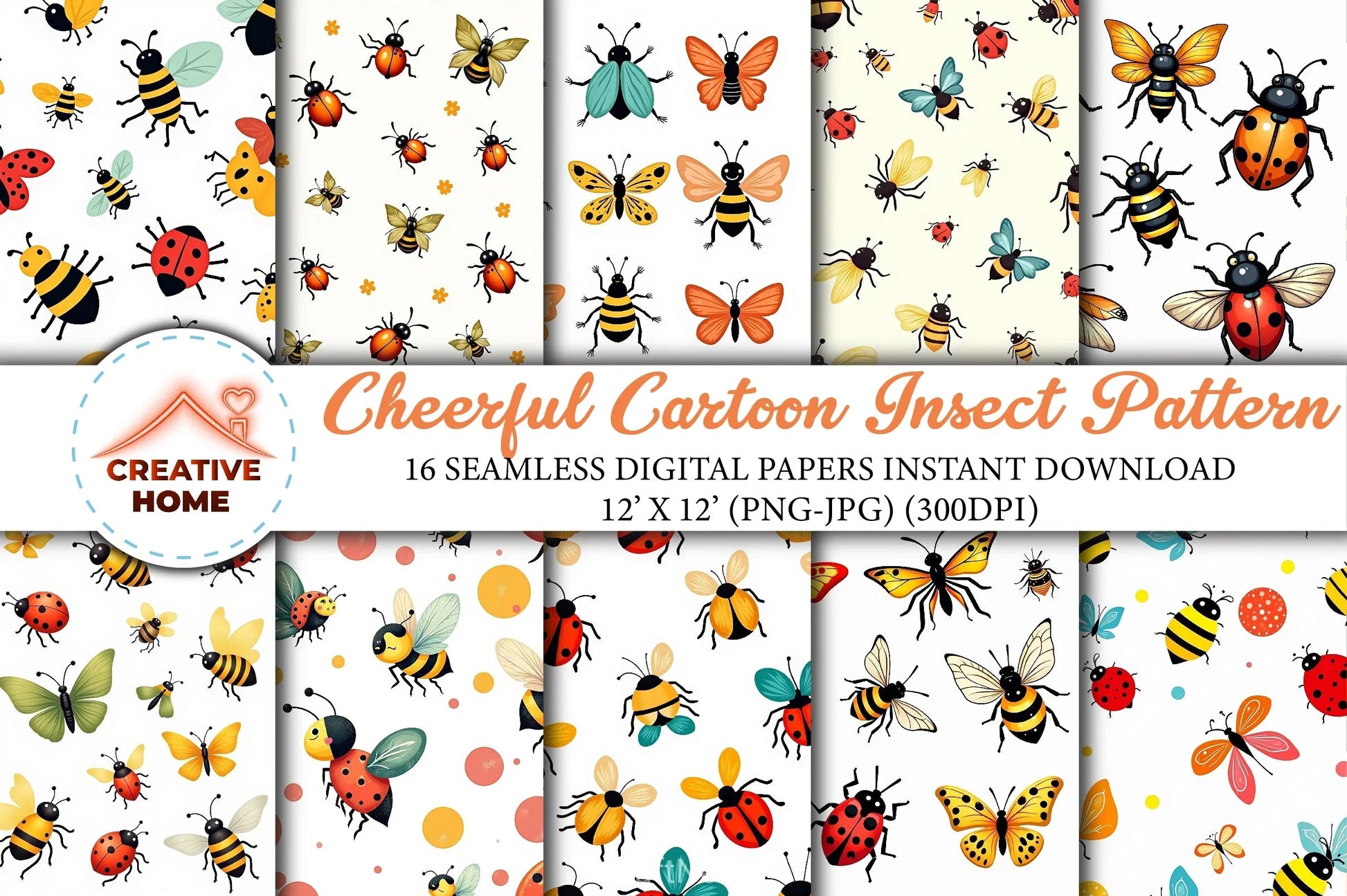 Cheerful Insect Pattern Clipart Bundle - CraftNest - Digital Crafting and Art