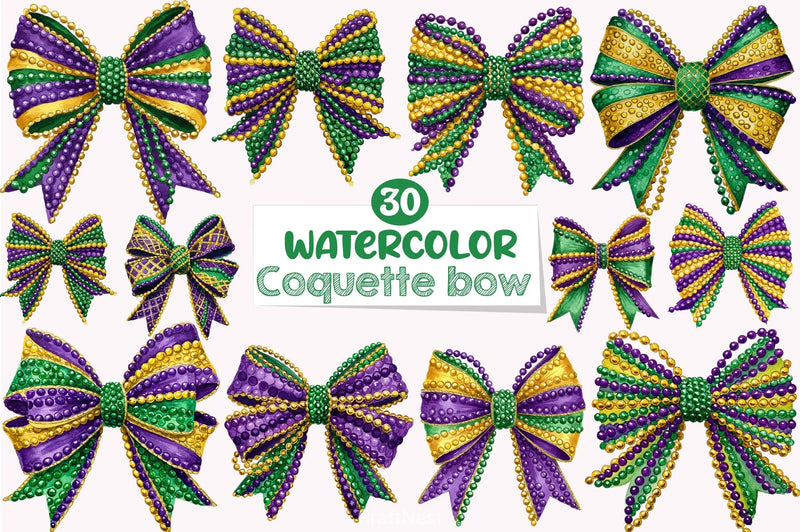 Mardi Gras Coquette Bow Clipart Bundle 6 - CraftNest - Digital Crafting and Art