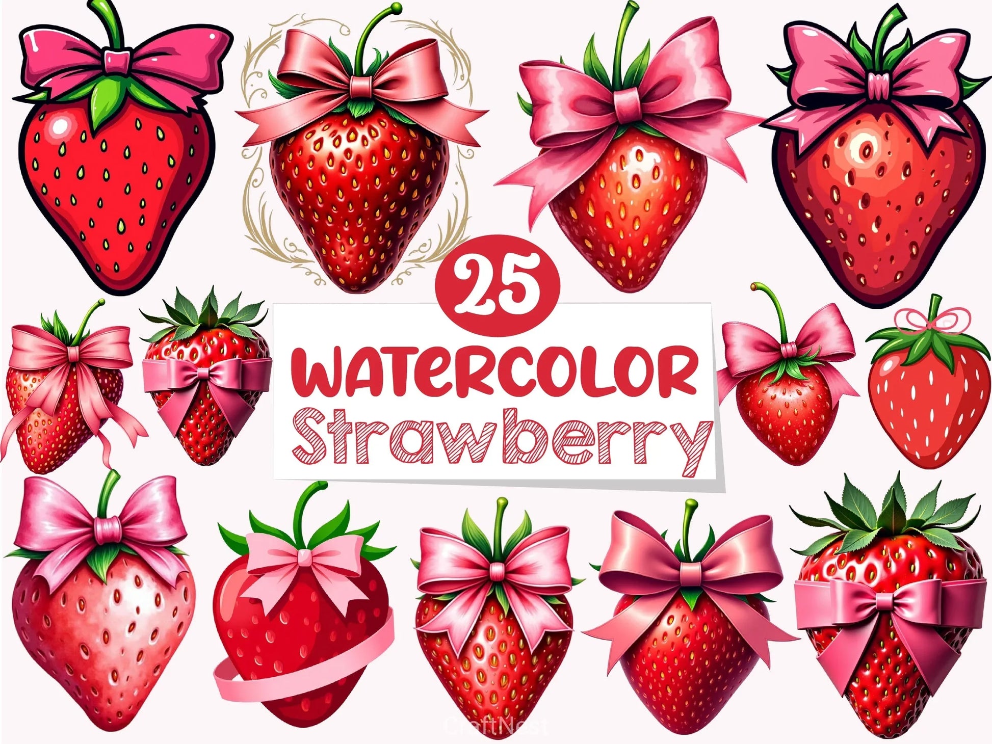 Valentine Strawberry Clipart Bundle - CraftNest - Digital Crafting and Art