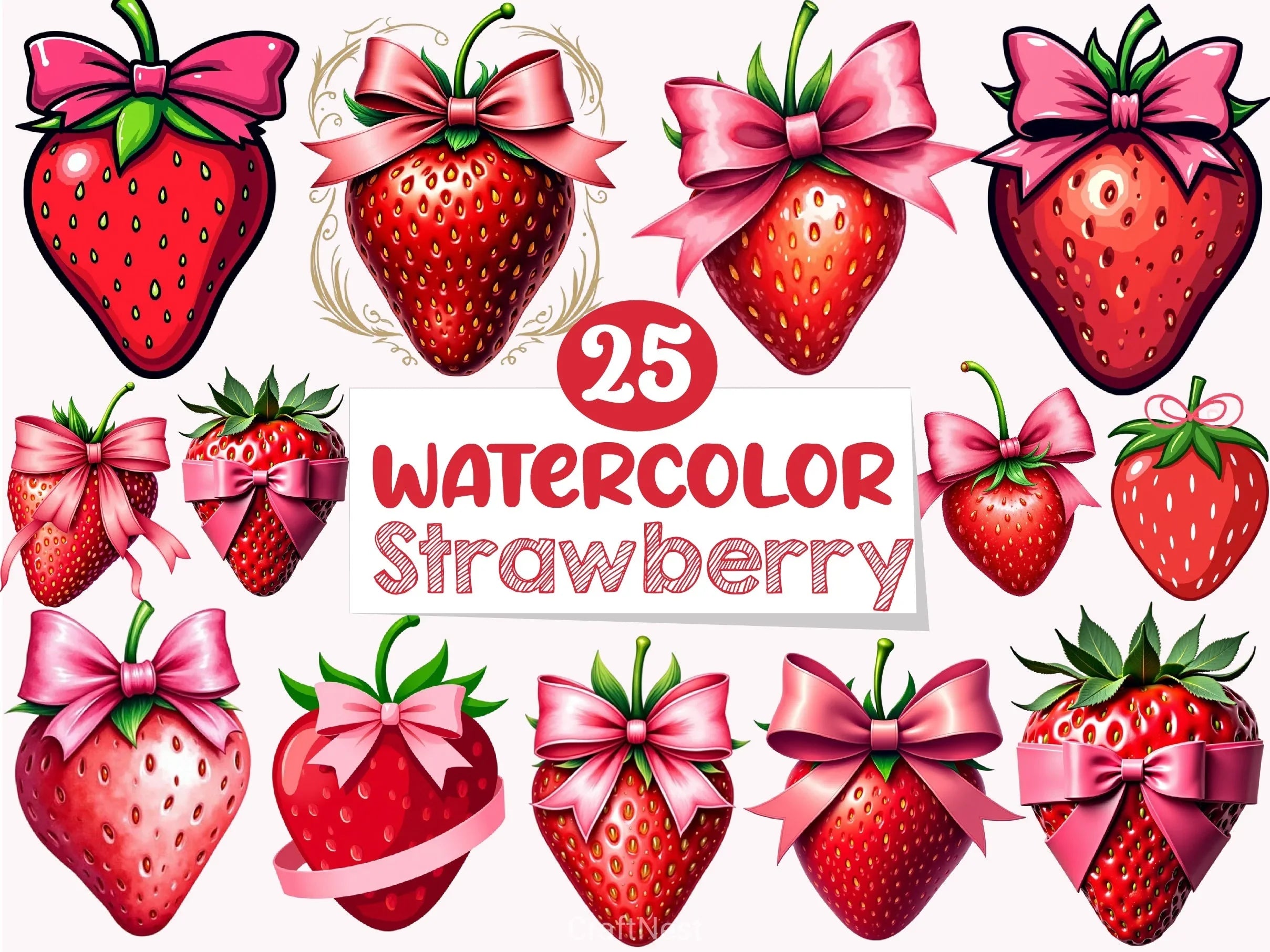 Valentine Strawberry Clipart Bundle - CraftNest - Digital Crafting and Art