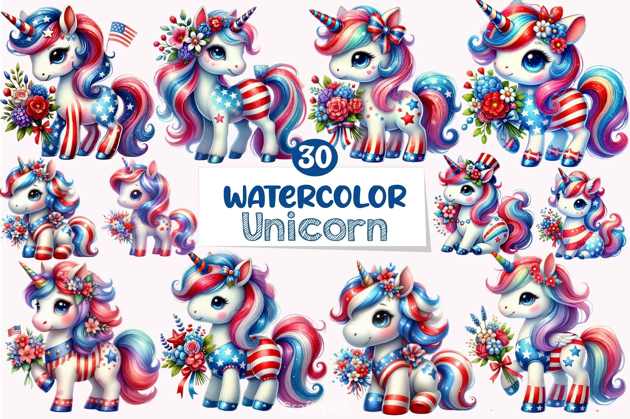 4th of July Unicorn Clipart Bundle 7 - CraftNest - Digital Crafting and Art