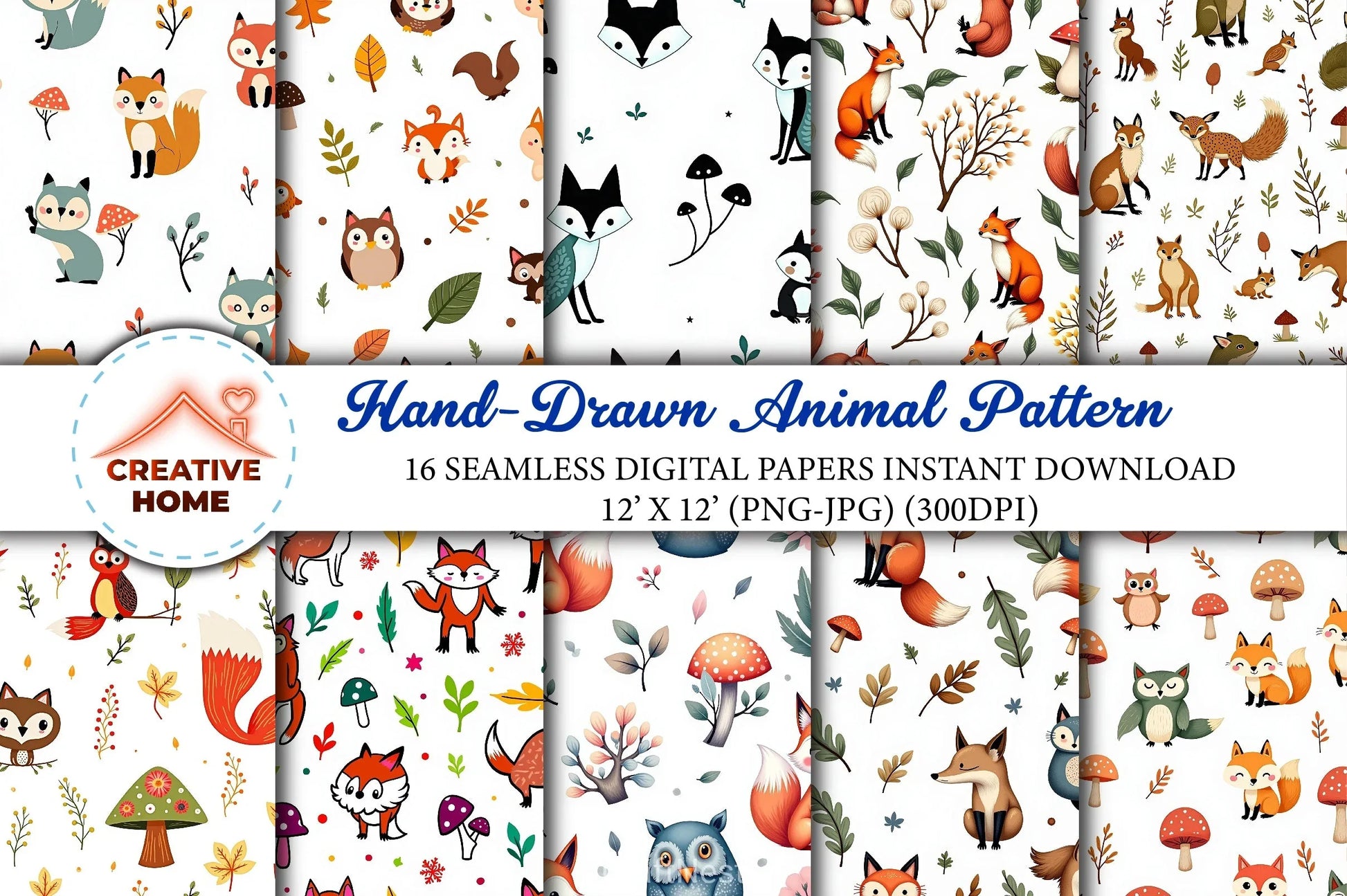 Hand Drawn Animal Pattern Clipart Bundle - CraftNest - Digital Crafting and Art