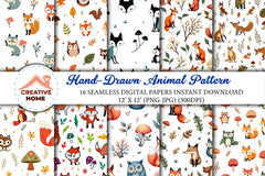 Hand Drawn Animal Pattern Clipart Bundle - CraftNest - Digital Crafting and Art