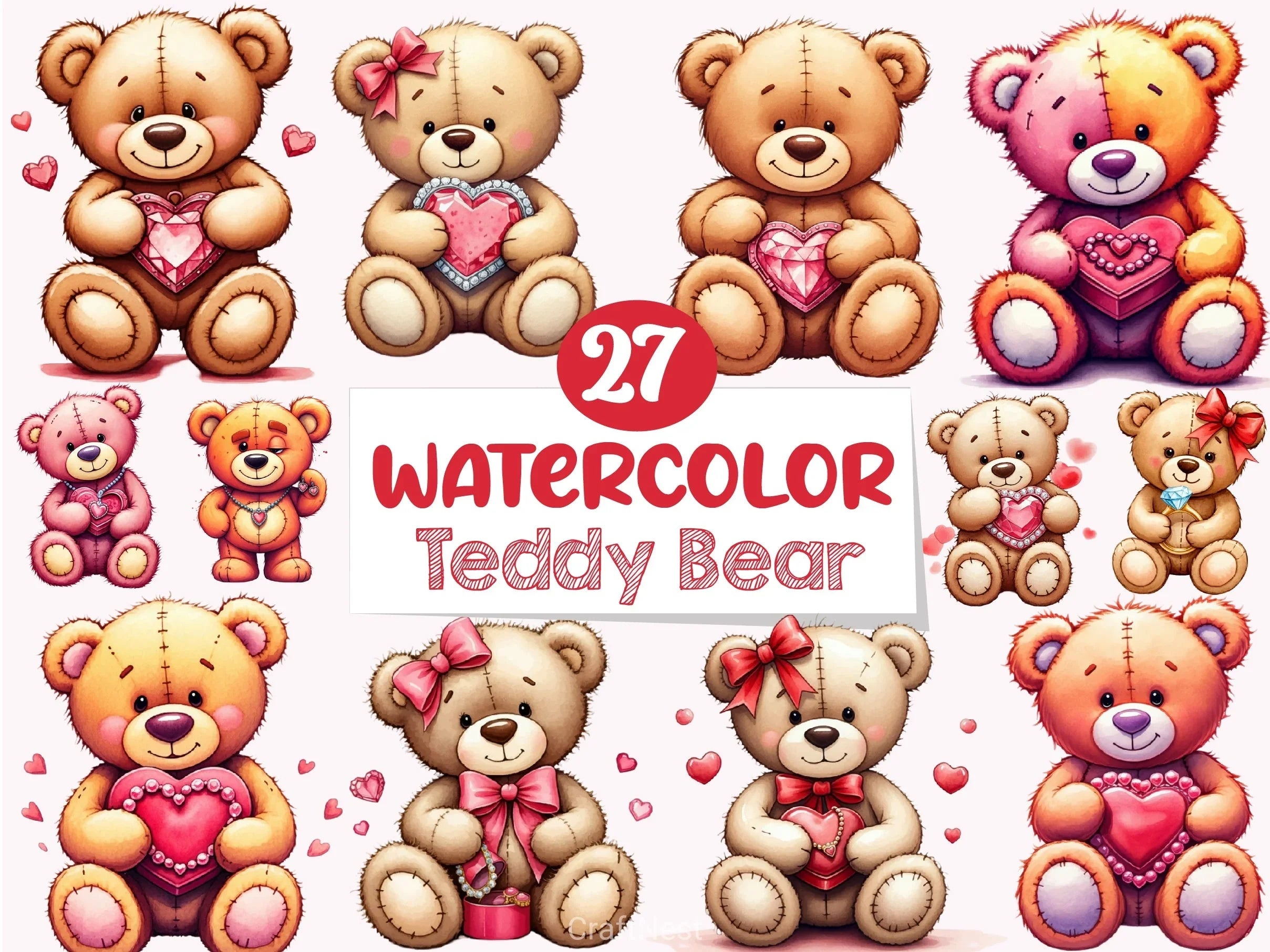 Valentine's Day Teddy Bear Clipart Bundle 3 - CraftNest - Digital Crafting and Art