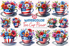 American Tea Cup Flowers Clipart Bundle - CraftNest - Digital Crafting and Art