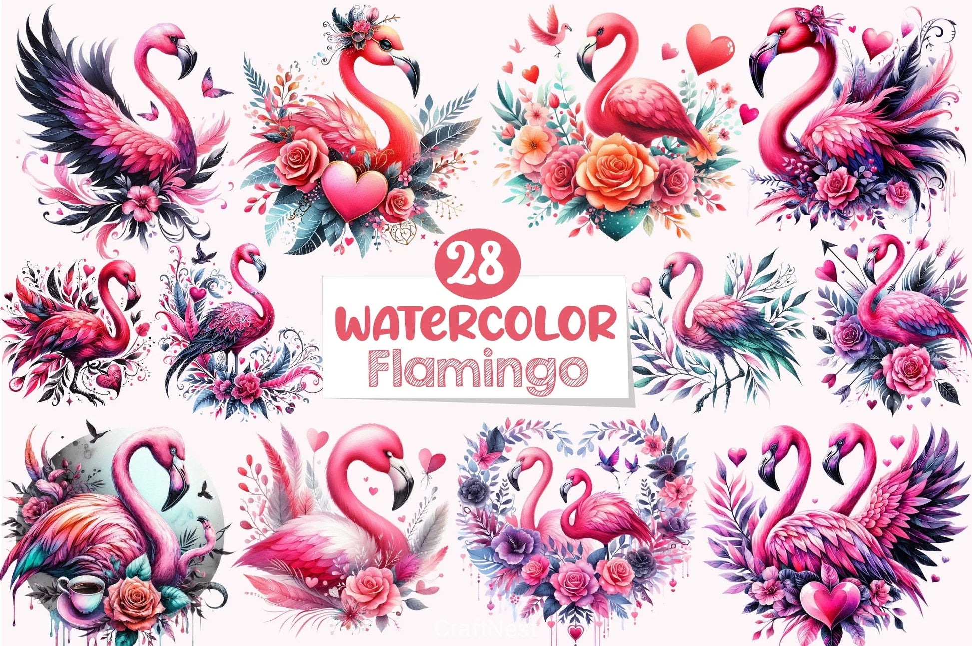 Valentine Flamingo Clipart Bundle - CraftNest - Digital Crafting and Art