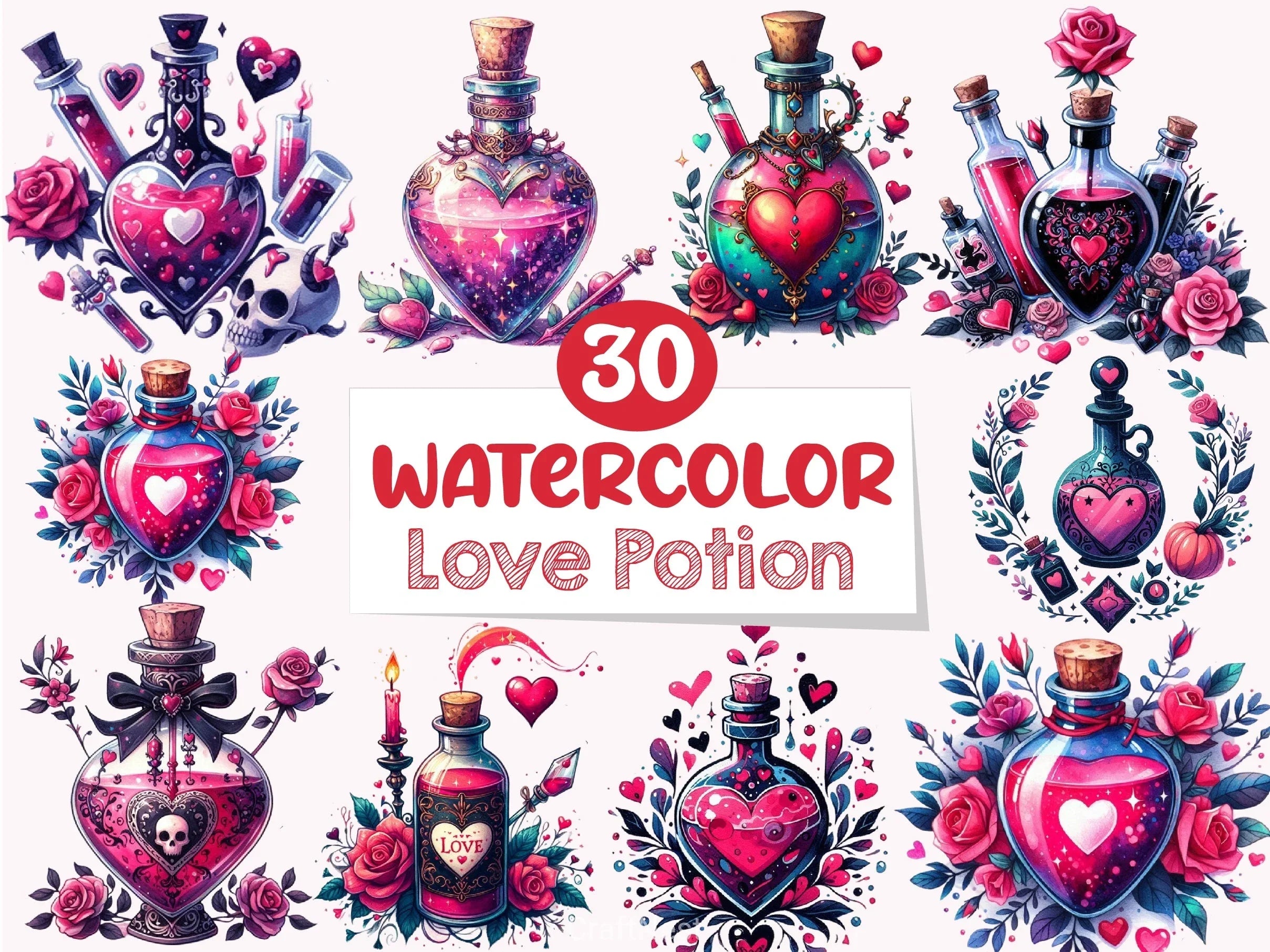 Valentine Gothic Love Potion Clipart Bundle - CraftNest - Digital Crafting and Art