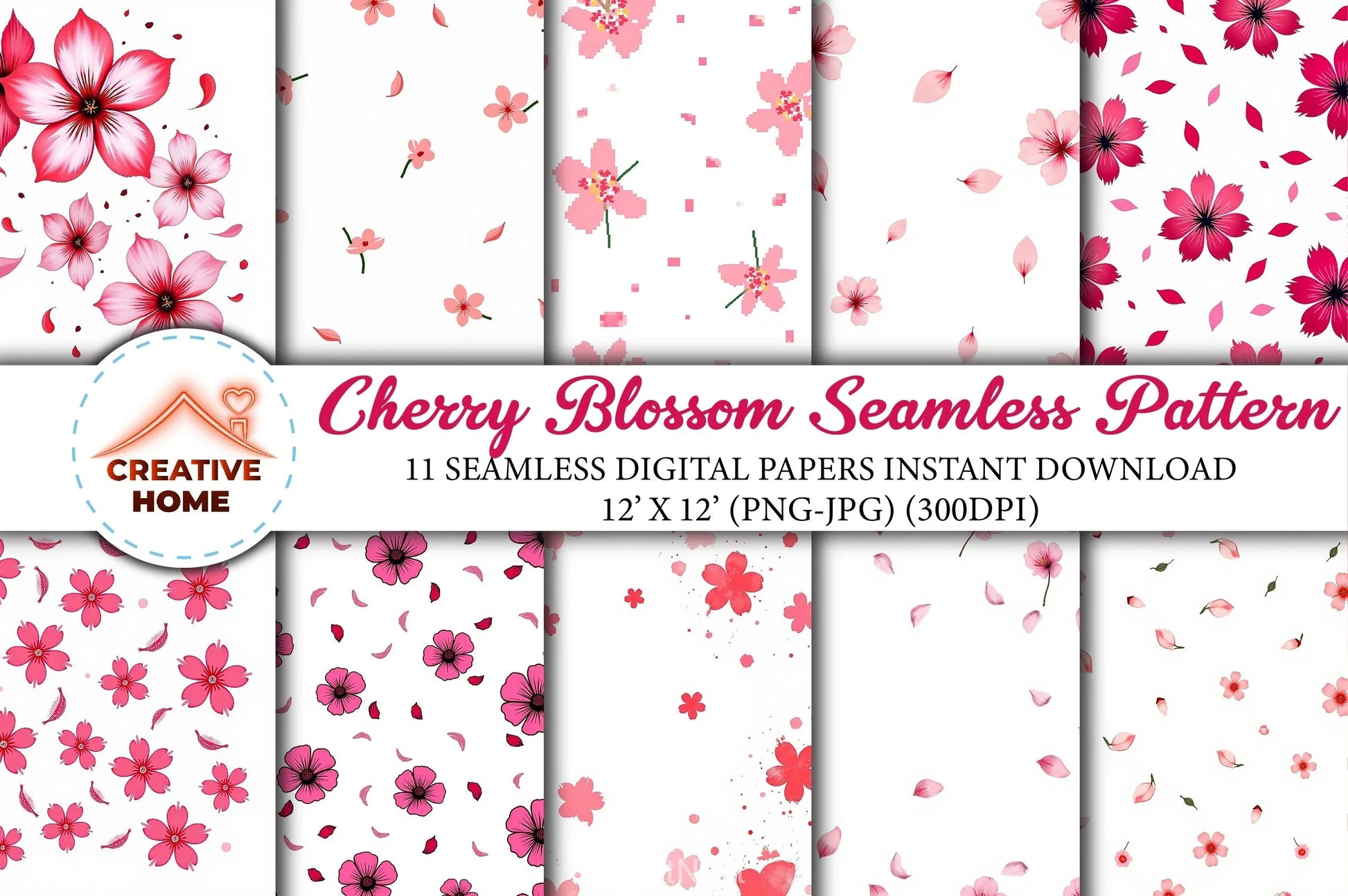Cherry Blossom Pattern Digital Paper - CraftNest - Digital Crafting and Art