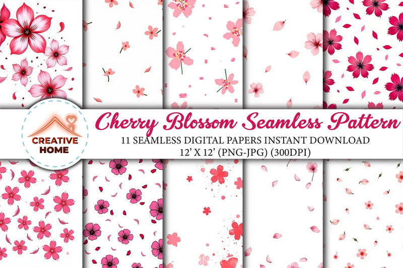 Cherry Blossom Pattern Digital Paper - CraftNest - Digital Crafting and Art