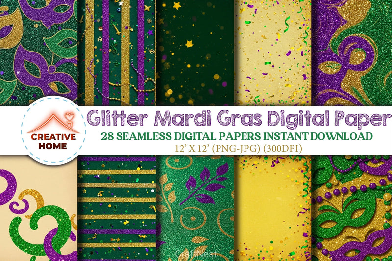 Glitter Mardi Gras Digital Paper - CraftNest - Digital Crafting and Art