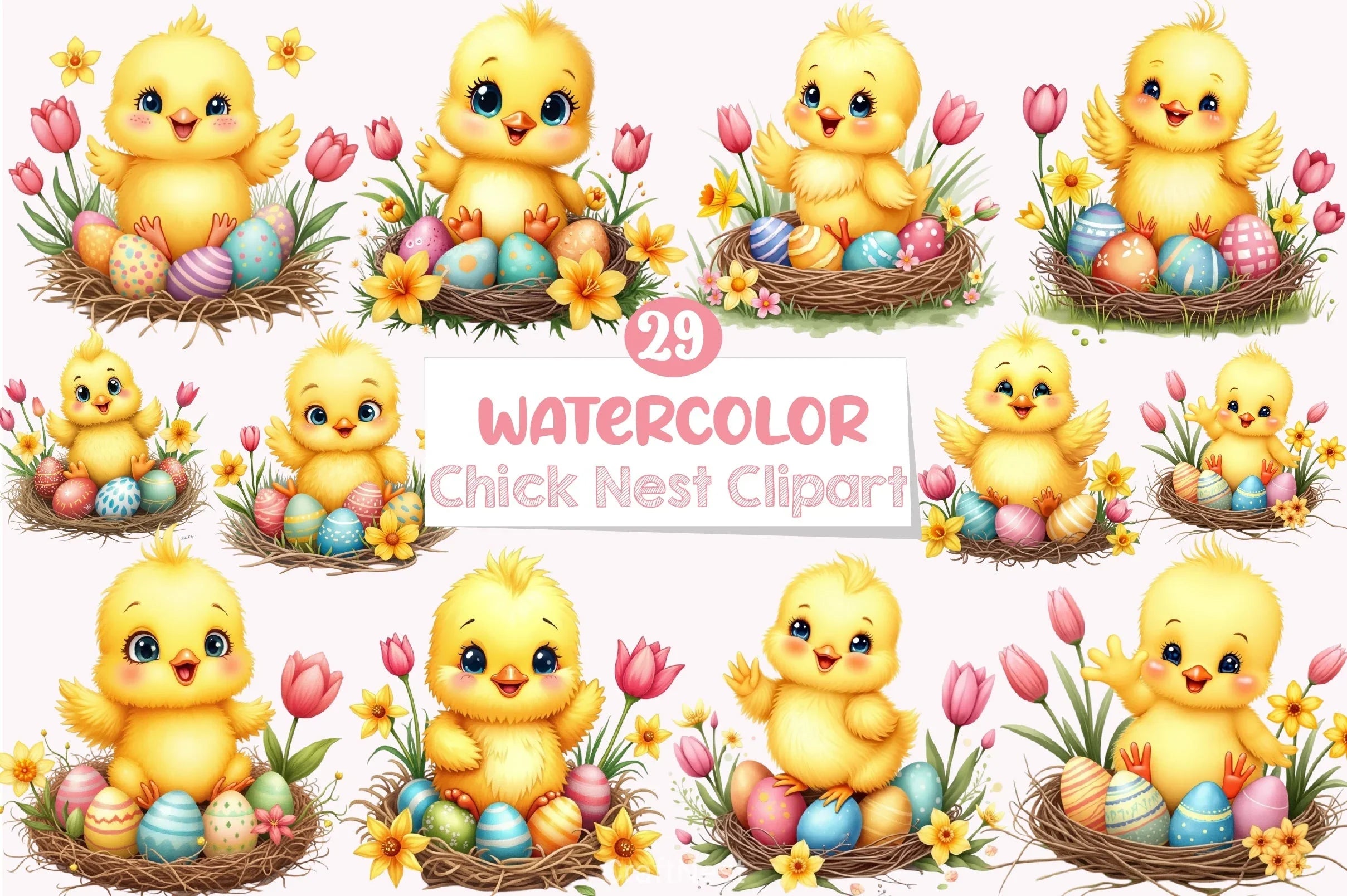 Easter Chick Nest Clipart Bundle - CraftNest - Digital Crafting and Art