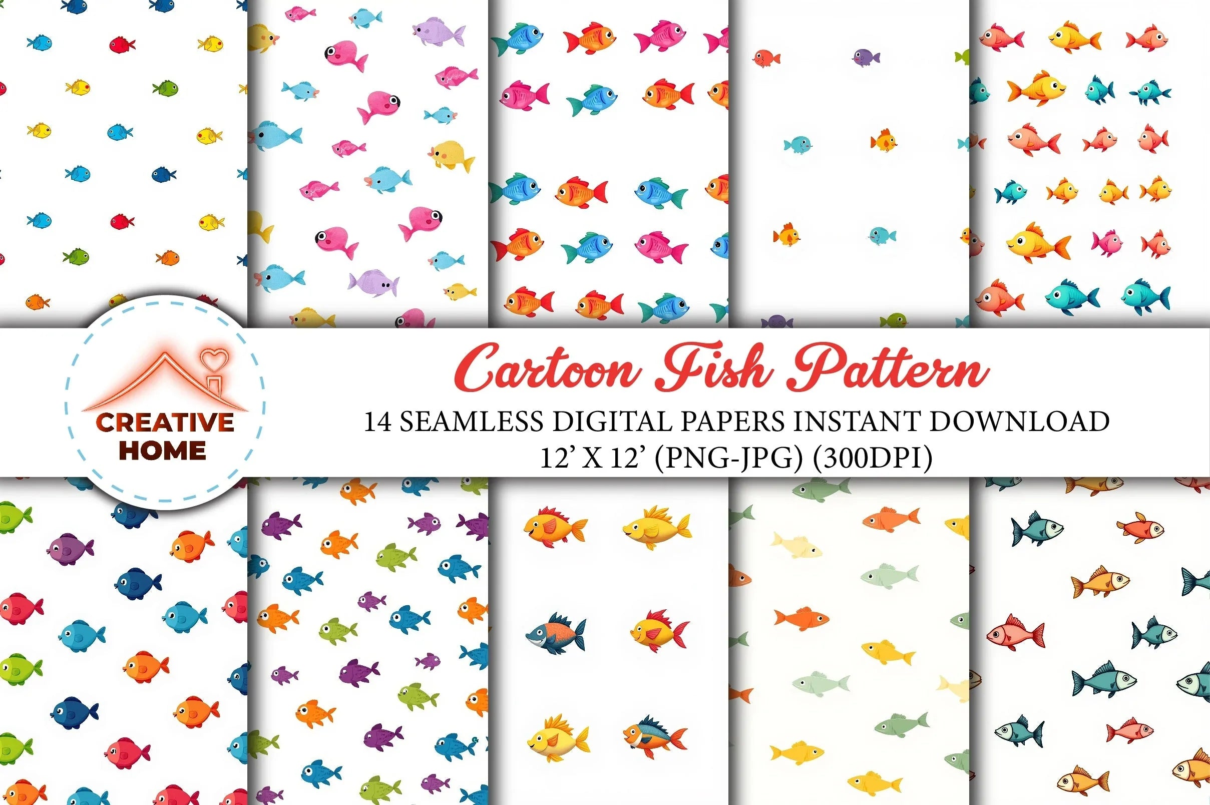Cartoon Fish Pattern Clipart Bundle - CraftNest - Digital Crafting and Art