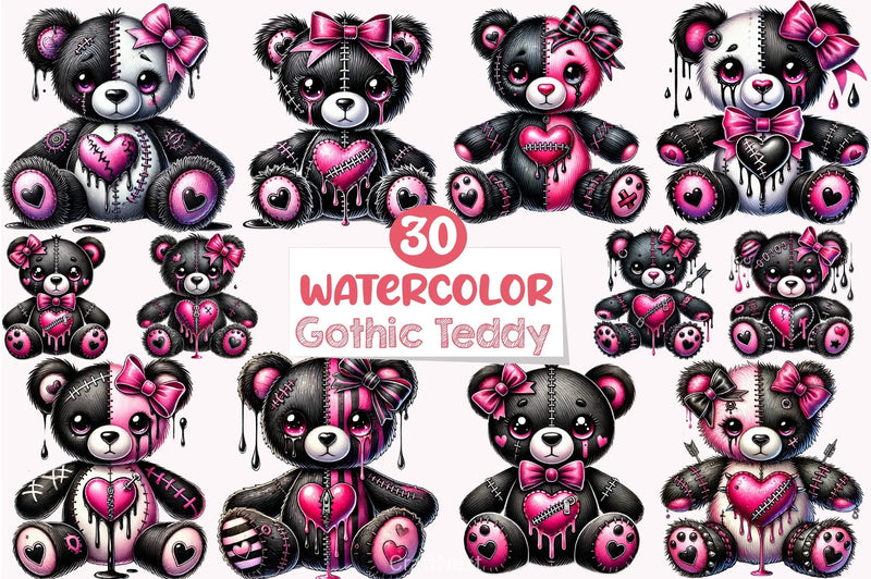 Valentine Gothic Teddy Bear Clipart Bundle - CraftNest - Digital Crafting and Art