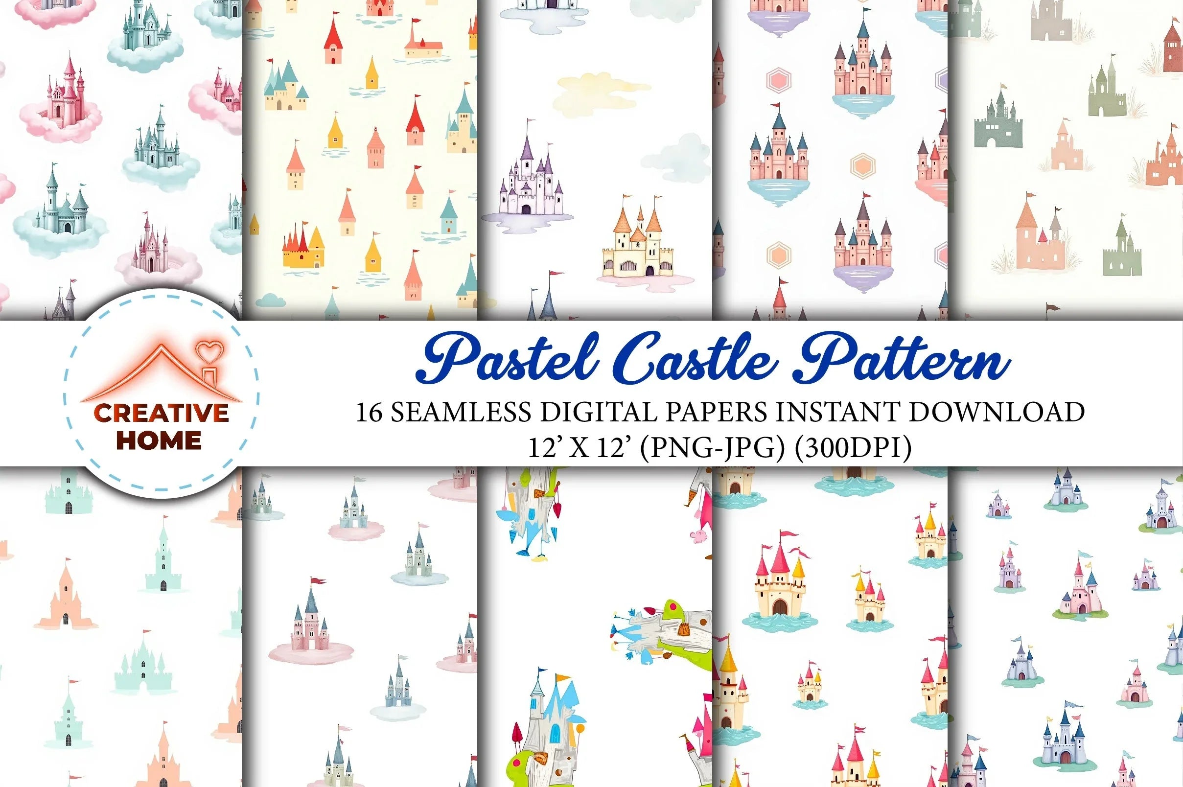 Pastel Castle Pattern Clipart Bundle - CraftNest - Digital Crafting and Art