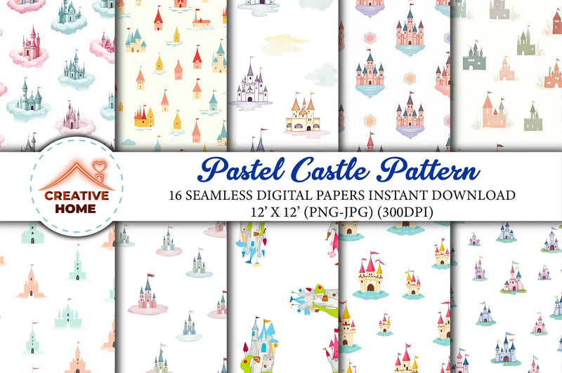 Pastel Castle Pattern Clipart Bundle - CraftNest - Digital Crafting and Art