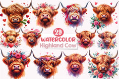 Valentine Highland Cow Clipart Bundle - CraftNest - Digital Crafting and Art