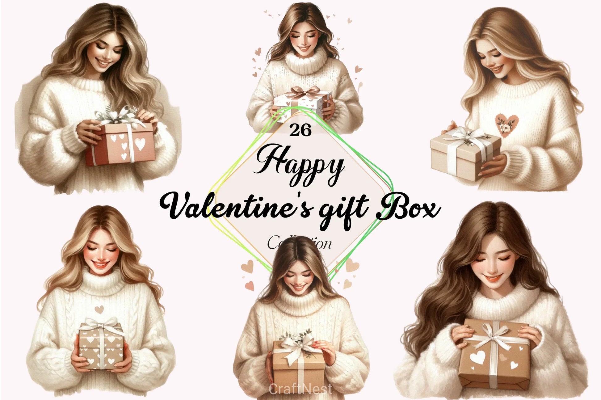 Happy Woman Valentine's Gift Clipart Bundle - CraftNest - Digital Crafting and Art