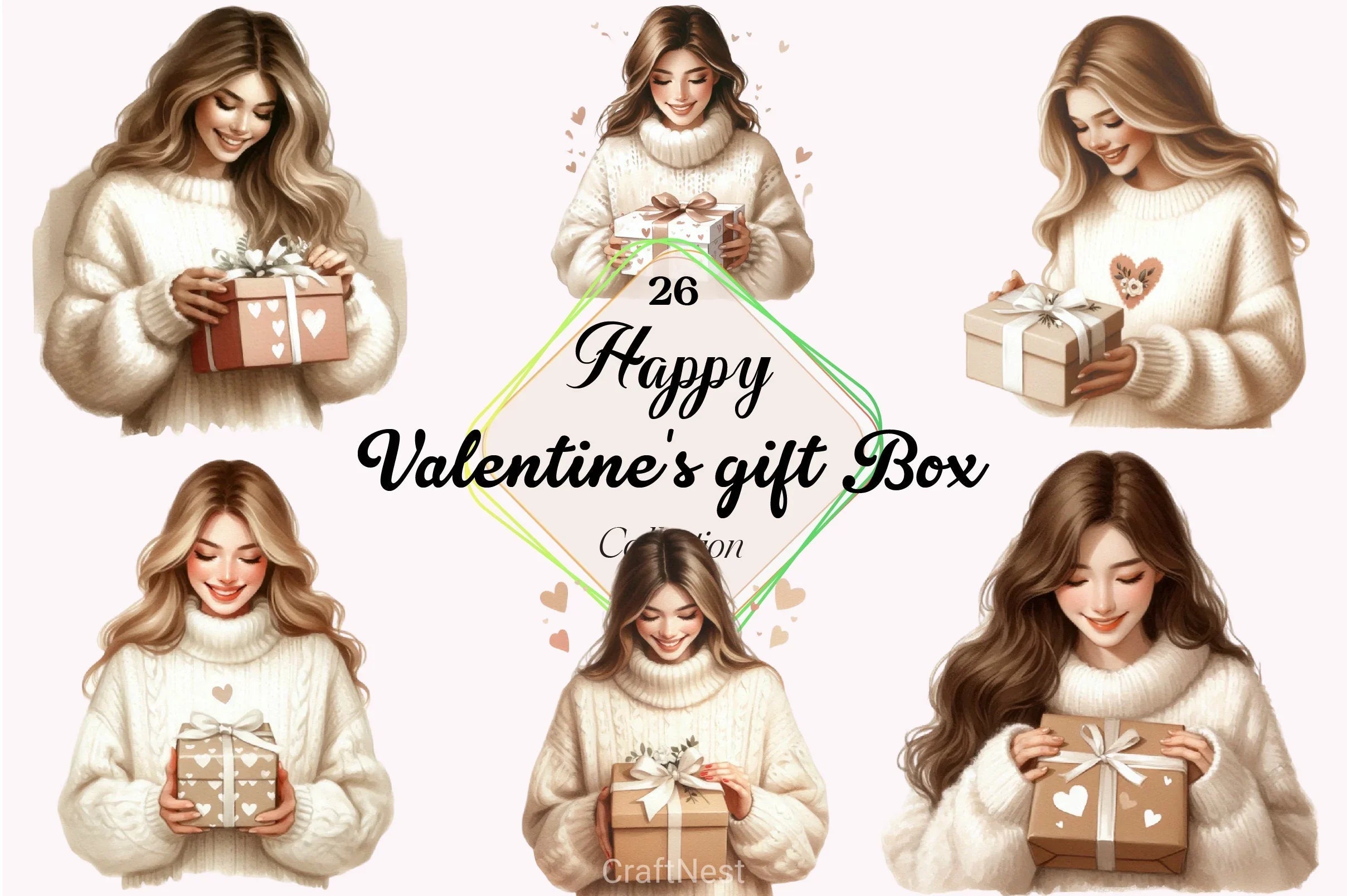 Happy Woman Valentine's Gift Clipart Bundle - CraftNest - Digital Crafting and Art