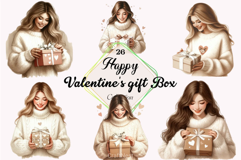 Happy Woman Valentine's Gift Clipart Bundle - CraftNest - Digital Crafting and Art