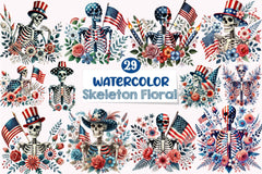 4th of July Skeleton Floral Clipart Bundle - CraftNest - Digital Crafting and Art