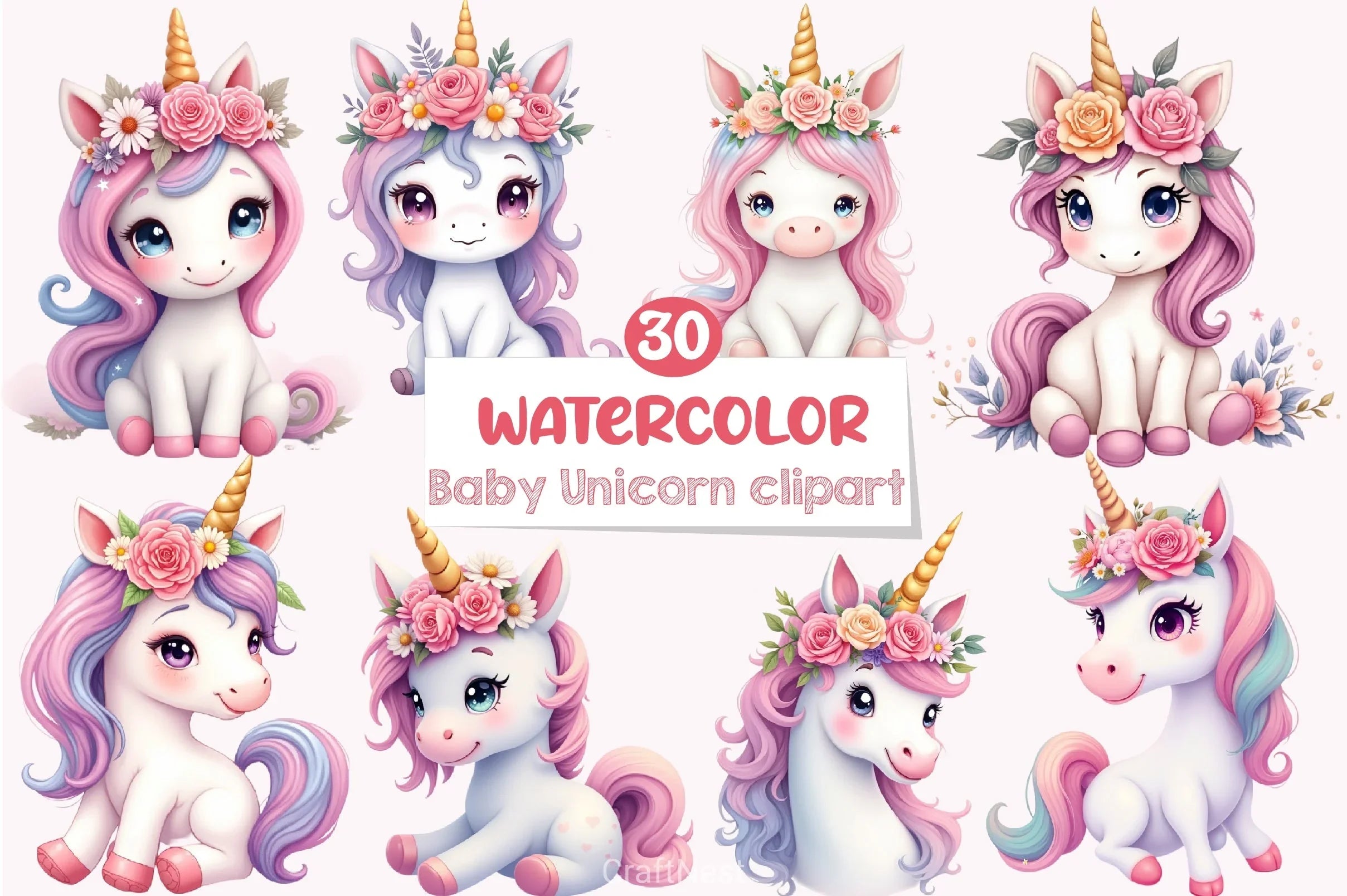 Baby Unicorn Clipart Bundle  2 - CraftNest - Digital Crafting and Art