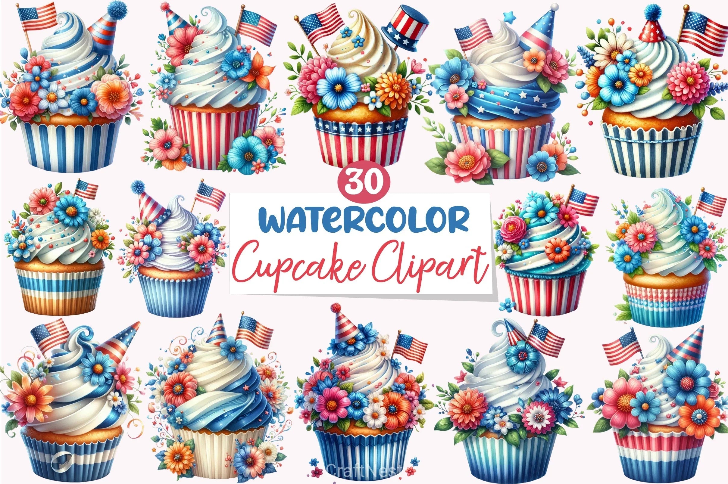 4th of July Cupcake Clipart Bundle - CraftNest - Digital Crafting and Art