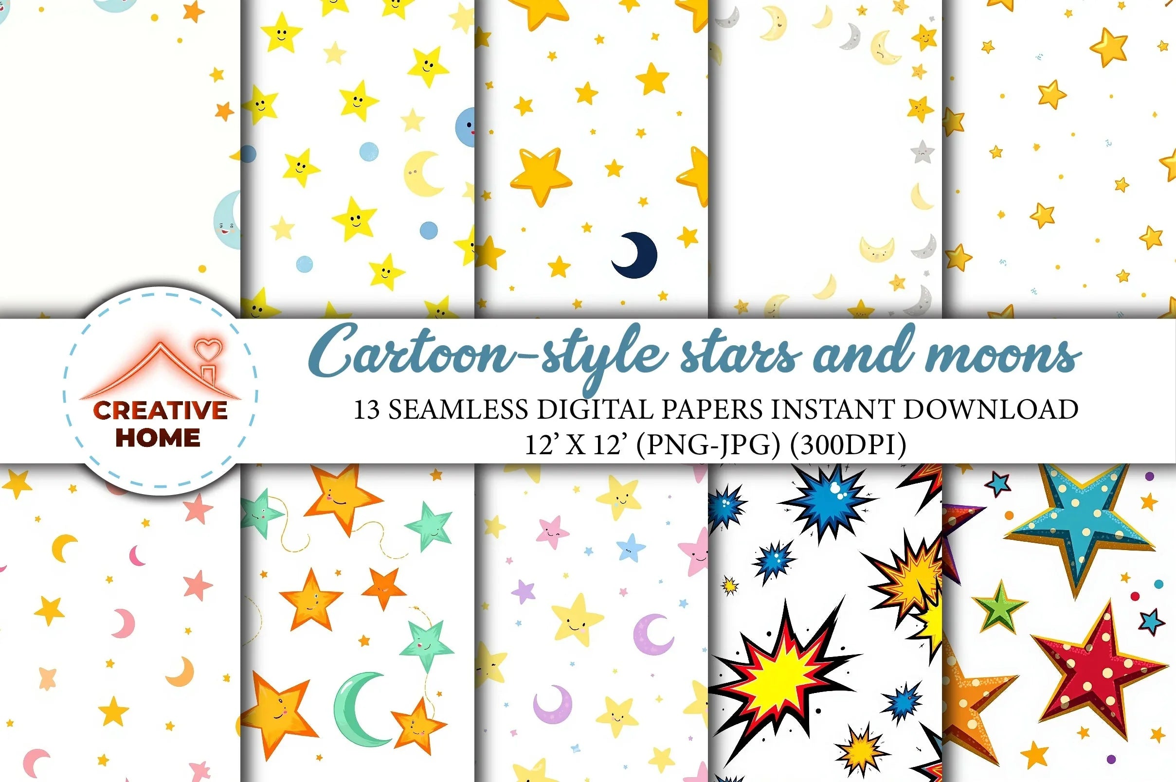 Cartoon Stars & Moons Clipart Bundle - CraftNest - Digital Crafting and Art