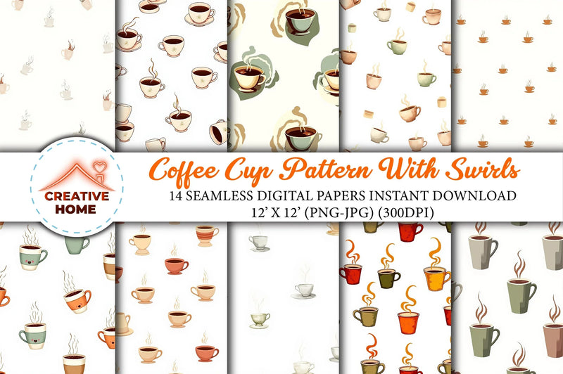 Coffee Cup Swirls Clipart Bundle - CraftNest - Digital Crafting and Art