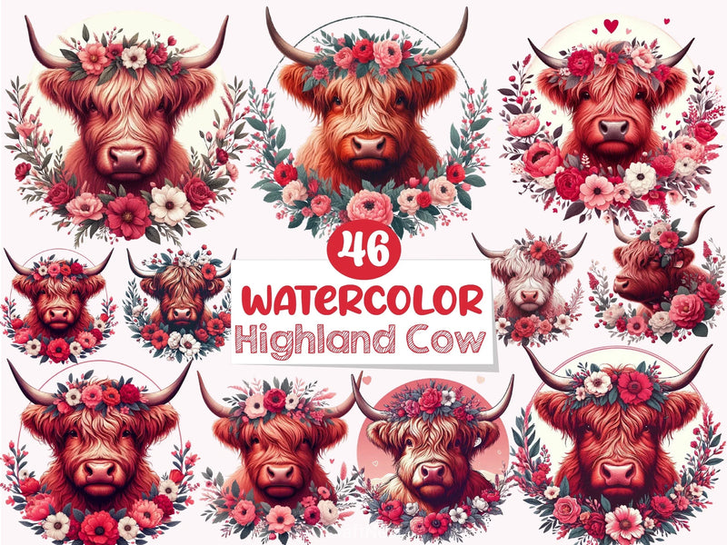 Valentine's Highland Cow Clipart Bundle 29 - CraftNest - Digital Crafting and Art