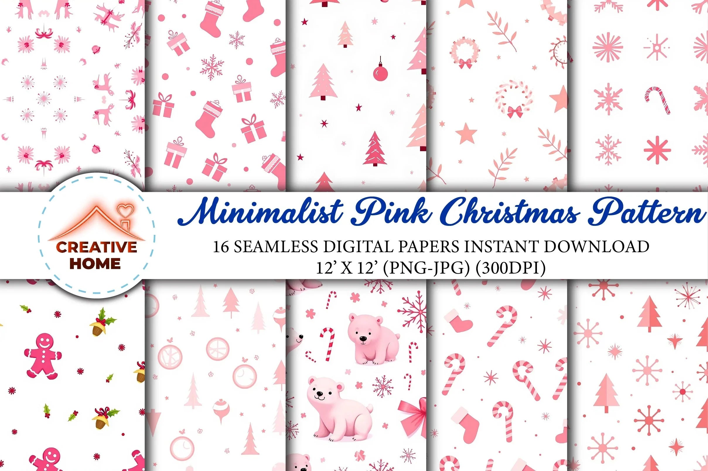 Minimalist Pink Christmas Clipart Bundle - CraftNest - Digital Crafting and Art