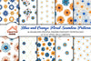 Blue Orange Floral Pattern Digital Paper