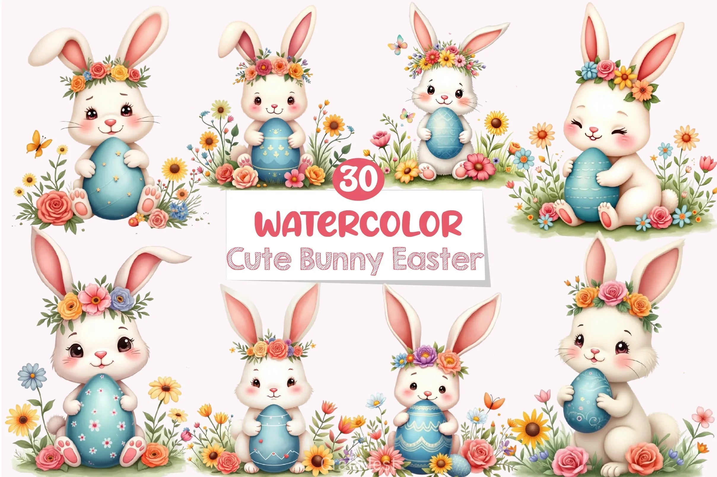 Cute Bunny Easter Clipart Bundle - CraftNest - Digital Crafting and Art