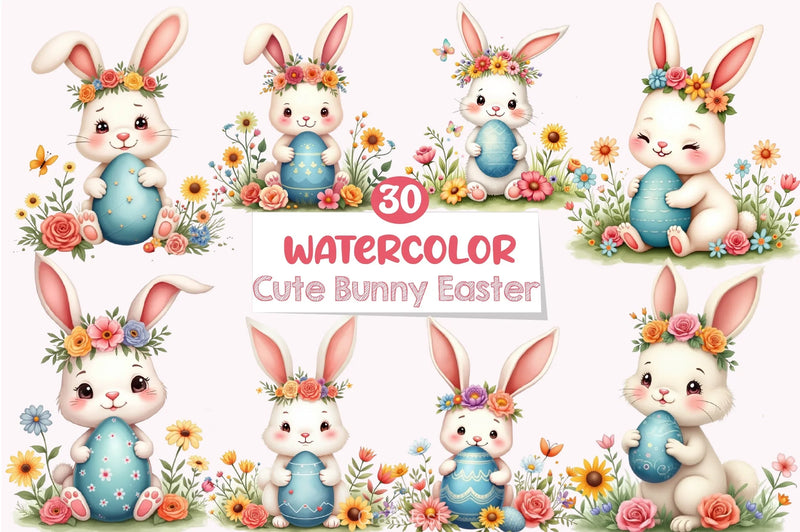 Cute Bunny Easter Clipart Bundle - CraftNest - Digital Crafting and Art