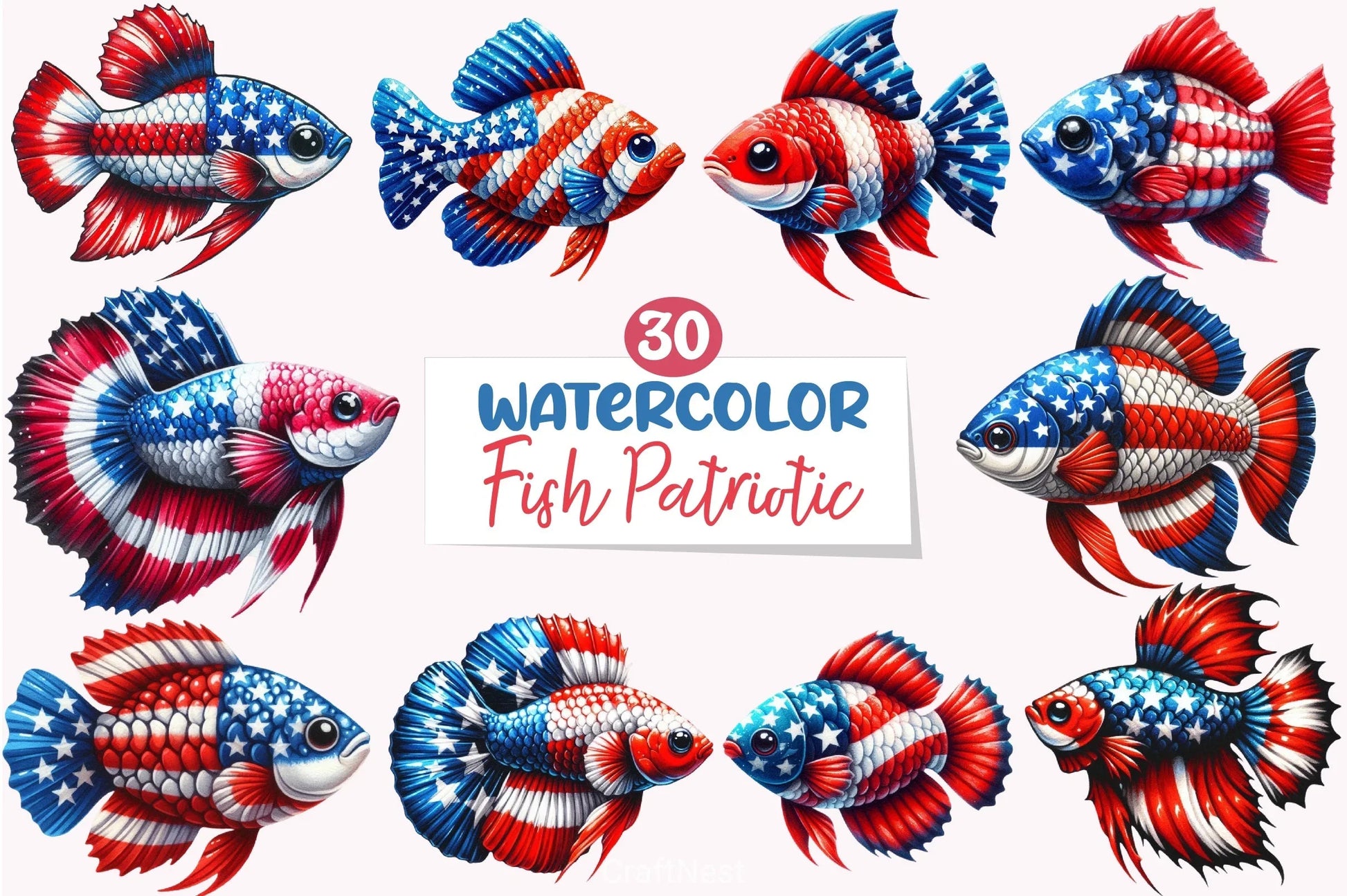 4th of July Patriotic Fish Clipart Bundle - CraftNest - Digital Crafting and Art