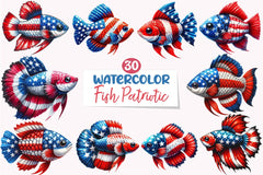 4th of July Patriotic Fish Clipart Bundle - CraftNest - Digital Crafting and Art